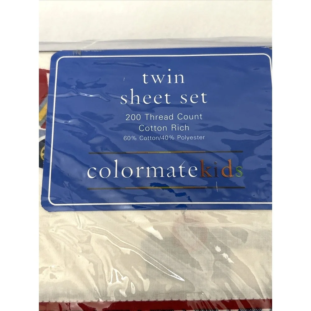 Vtg Sears‎ Colormate Kids Twin Sheet Set I Love Trucks Red White Blue New